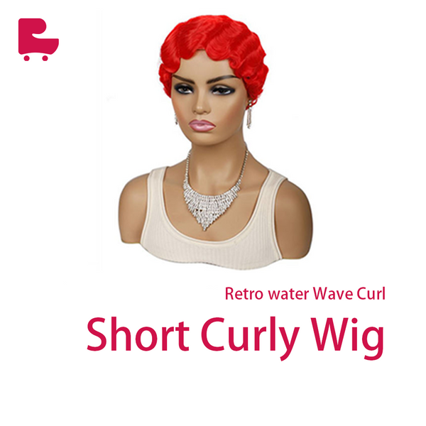 Retro Short Hair Water Wave Curl Short Curly Hair Cap