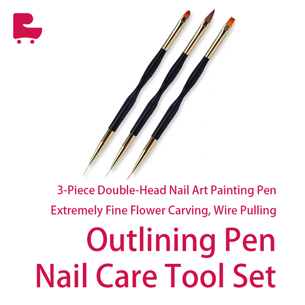 3-Piece Double-Head Nail Art Painting Pen, Extremely Fine Flower Carving, Wire Pulling, Outlining Pen, Professional Nail Care Tool Set