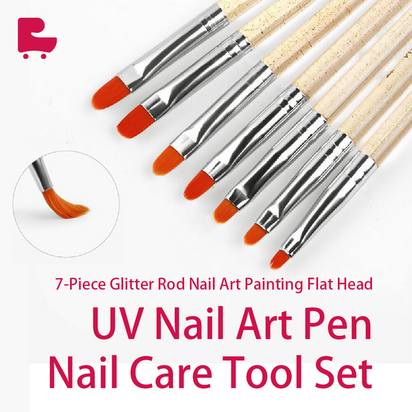 7-Piece Glitter Rod Nail Art Painting Flat Round Head UV Nail Art Pen, Nail Care Tool Set