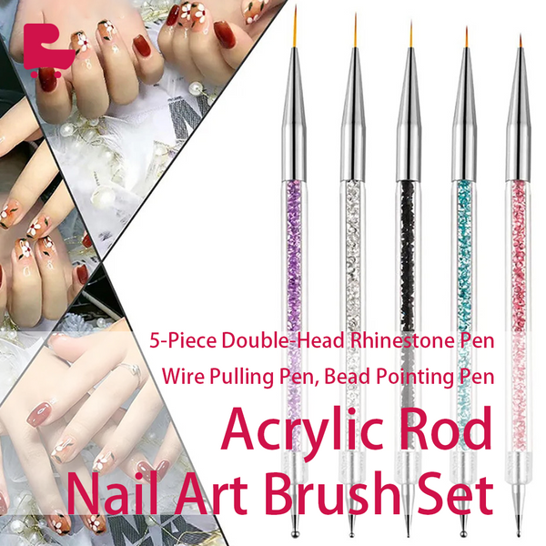 5-Piece Double-Head Rhinestone Pen, Wire Pulling Pen, Bead Pointing Pen, Flower Pointing Pen, Acrylic Rod Nail Art Brush Set