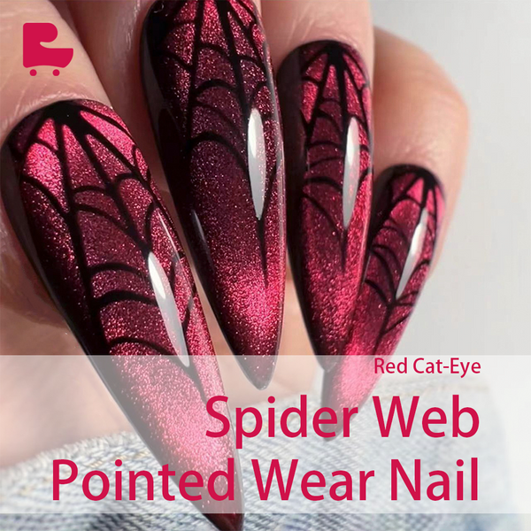 Red Cat-Eye Spider Web Pointed Wear Nail