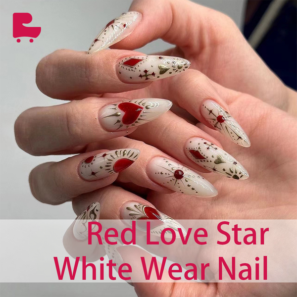 Red Love Star White Wear Nail