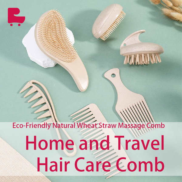 Eco-Friendly Natural Wheat Straw Massage Comb Set, 6-Piece Home and Travel Hair Care Comb Set