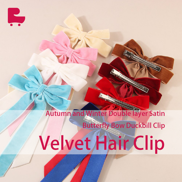 Autumn and Winter Double-layer Satin Butterfly Bow Duckbill Clip Velvet Hair Clip