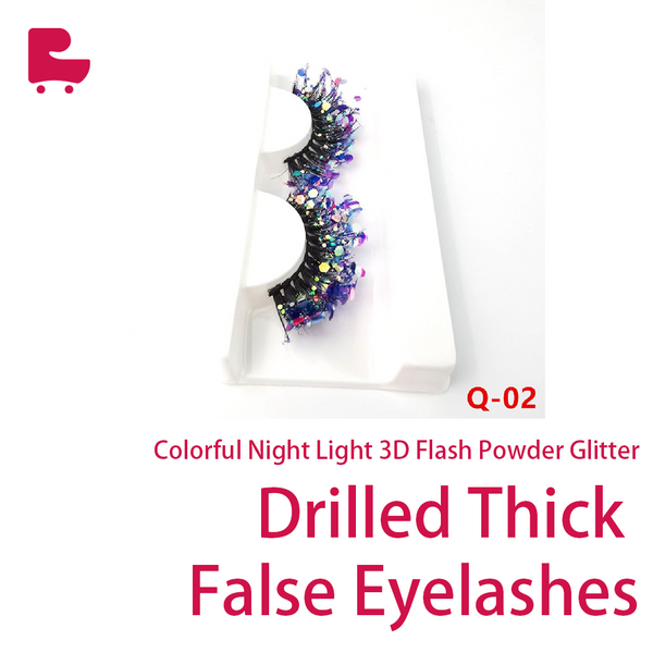 Colorful Night Light 3D Flash Powder Glitter Drilled Thick False Eyelashes