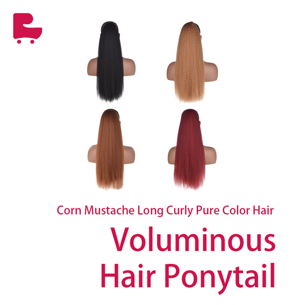Corn Mustache Long Curly Hair Pompous Explosion Head Pure Color False Hair Ponytail