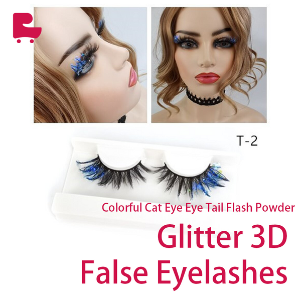 Colorful Cat Eye Eye Tail Flash Powder Glitter 3D False Eyelashes